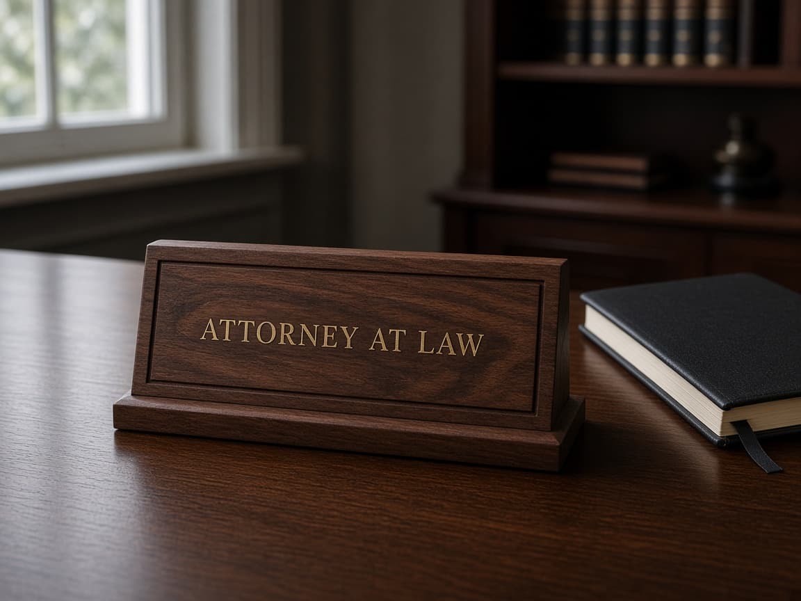 Attorney Desk Nameplate design concept in a presentation setting