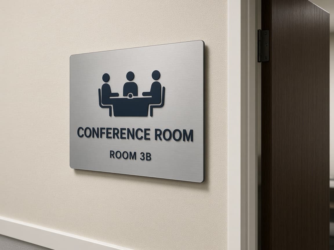Conference Room Name Plaque design concept in a presentation setting