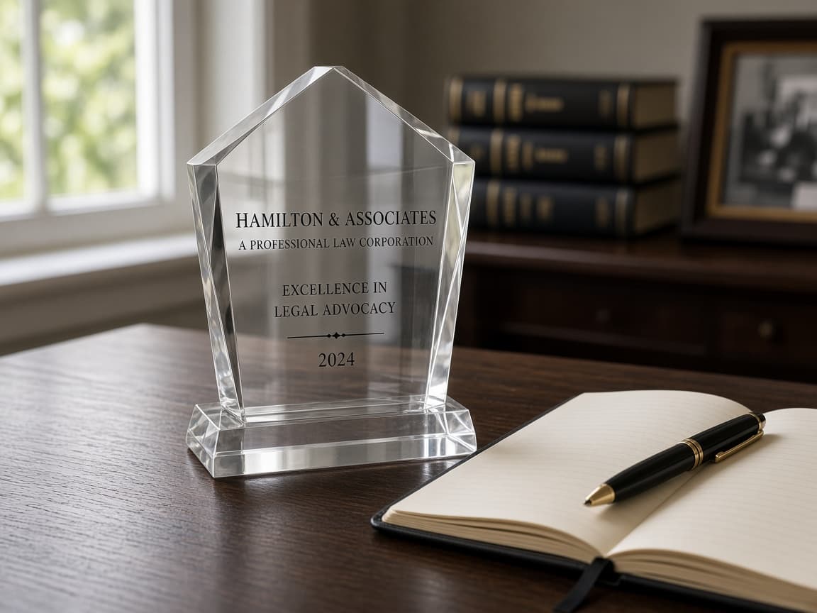 Crystal-Style Legal Excellence Award design concept in a presentation setting
