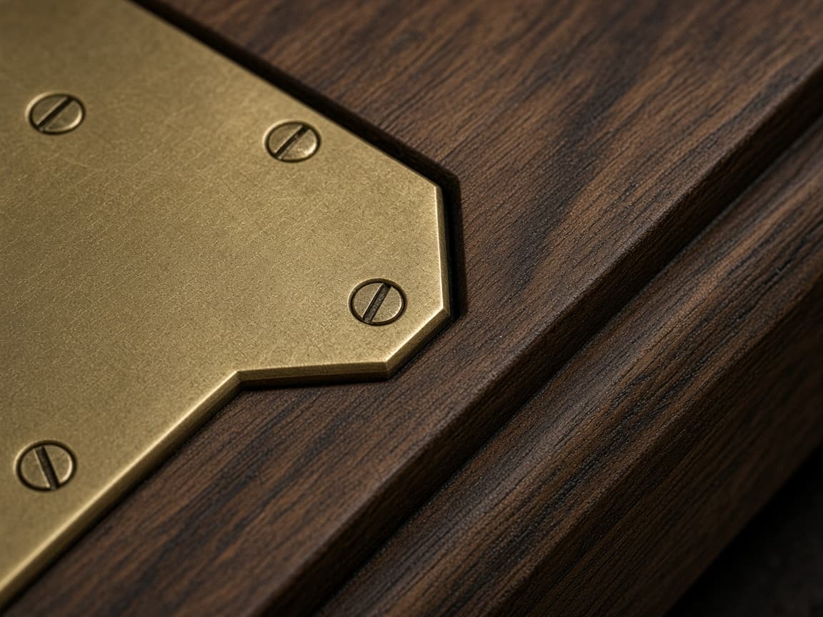 Partner Recognition Plaque design concept, close-up of the walnut with metal plate