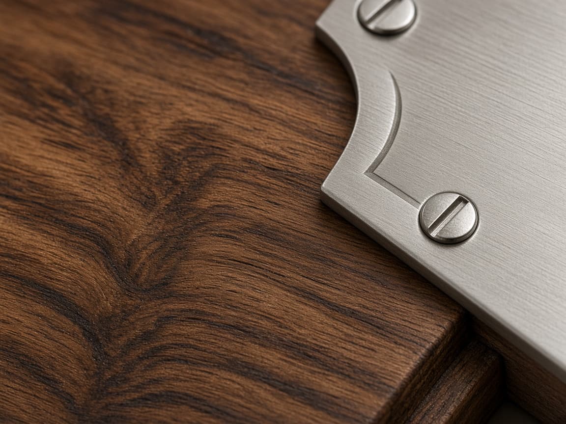 Of Counsel & Retirement Plaque design concept, close-up of the walnut with plate