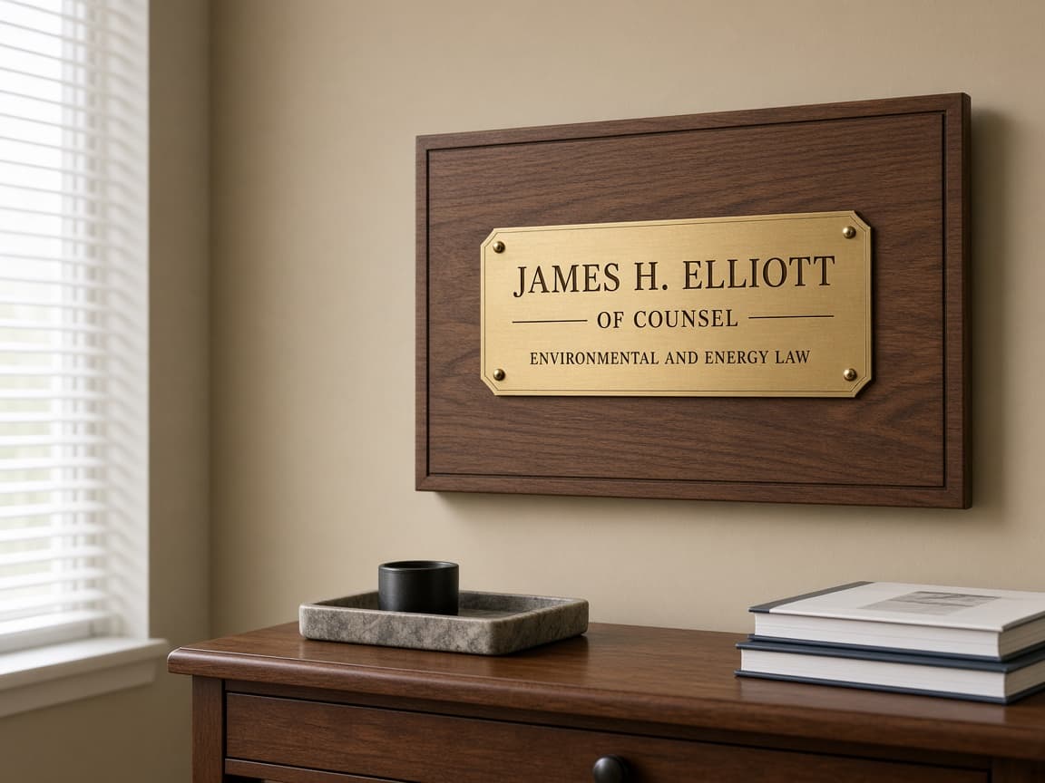 Of Counsel & Retirement Plaque design concept in a presentation setting