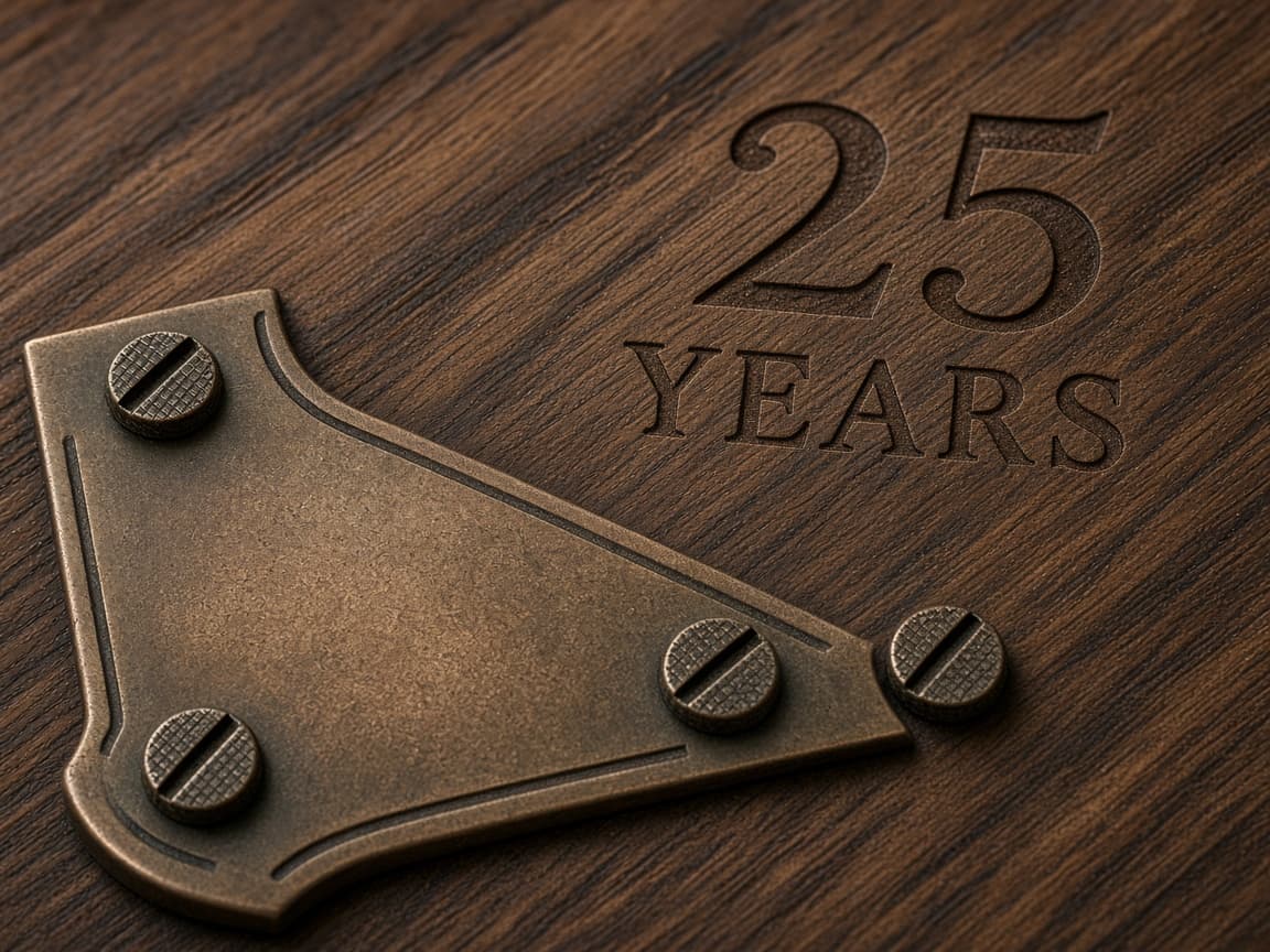 Years of Practice Plaque design concept, close-up of the wood with plate