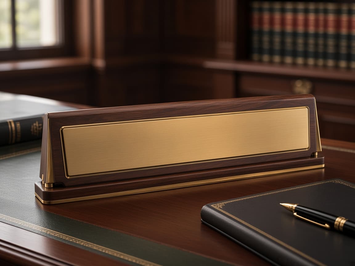 Attorney Desk Nameplate design concept in a presentation setting