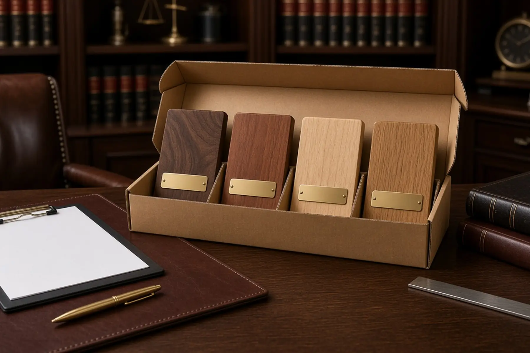 Coordinated order concept: matching Partner Recognition Plaque pieces grouped and separated for packing